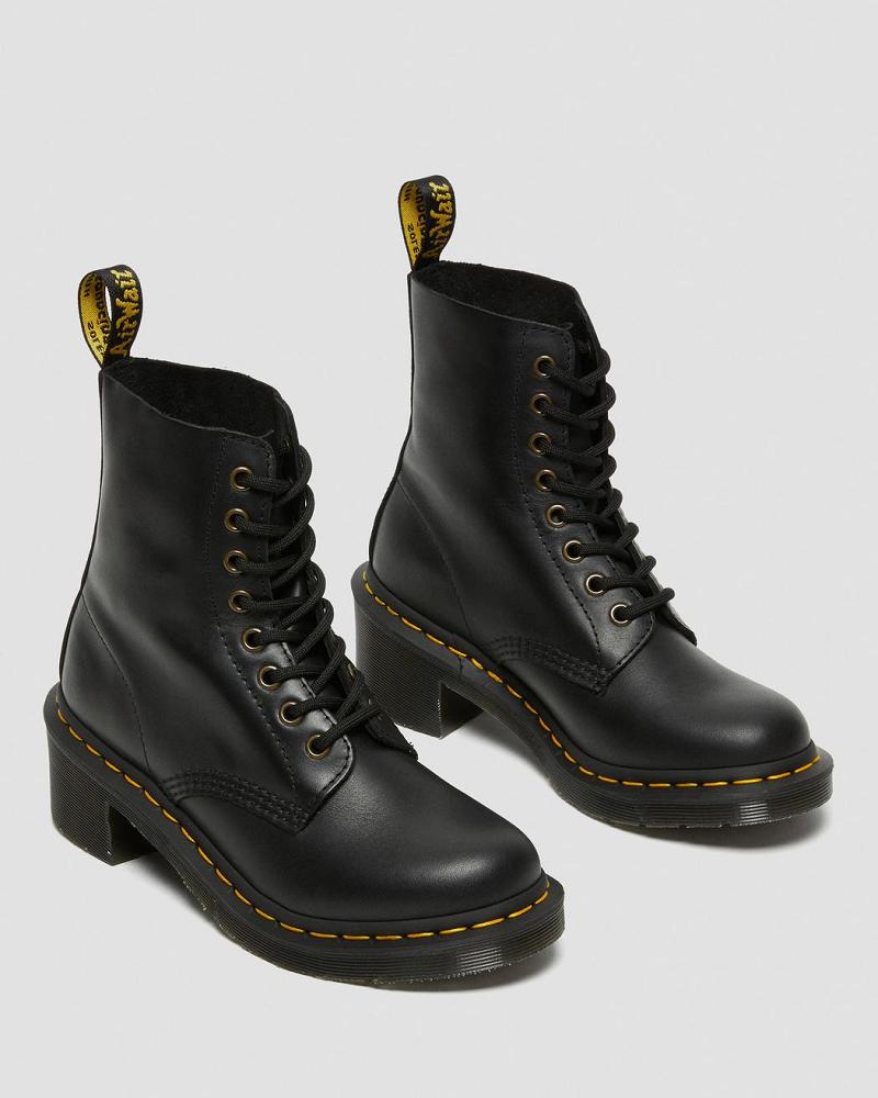 Women's Dr Martens Clemency Leather Heeled Heeled Boots Black | AU 140EBC